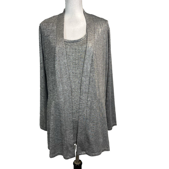 Susan Graver Cardigan Jacket & Tank Set size Extra Large Silver Gray Stretch - Picture 1 of 10